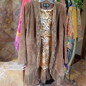 SCULLY LEATHER FRINGE COAT NWT